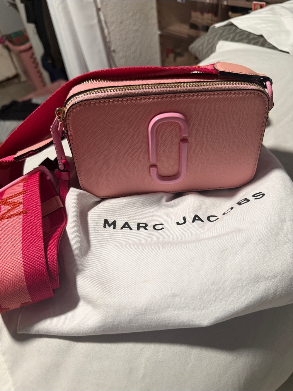 Marc Jacobs Pink Gradient Snapshot Crossbody with Hot Pink Strap